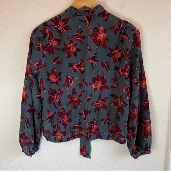 Madewell Silk Tie-Neck Floral 100% Silk Long Sleeve Wrap Top Women’s Size Small - Picture 8 of 10